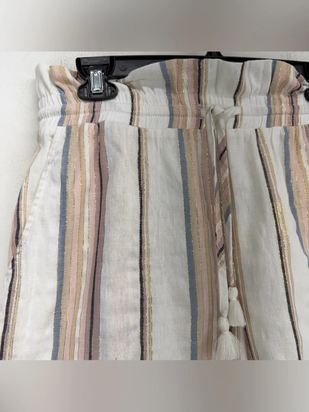 Golden size Large Women’s White Multicolor Striped Paperbag Waist Shorts NWT